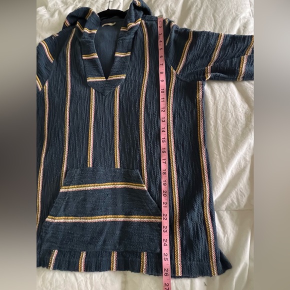 FAHERTY Seabrook Poncho Sz Large Baja Navy Sayulita Stripe Hoodie Pullover Blue - Picture 11 of 13